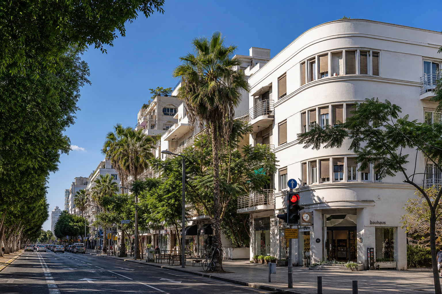 Bauhaus buildings along Rothschild Boulevard in Tel Aviv